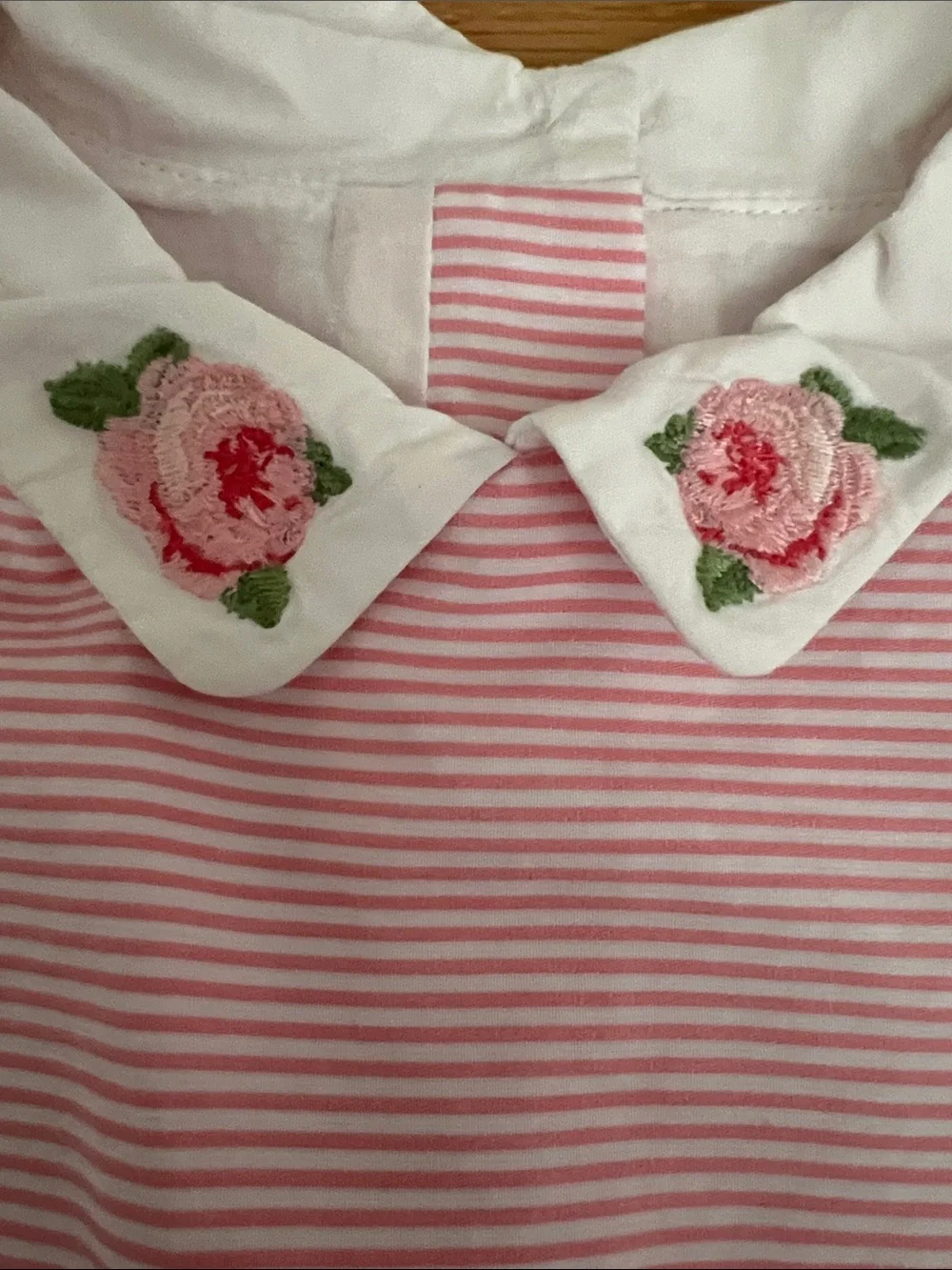 Kids Sleeveless Pink & White Striped Top with Embroidered Collar